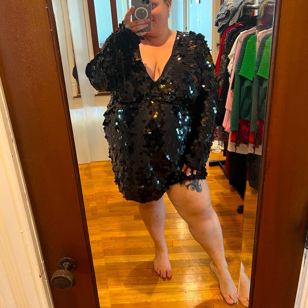 Plus disco sequin wrap shift dress